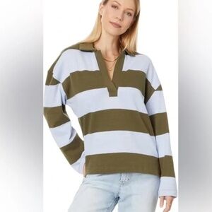 Madewell Striped Rugby Long Sleeved Polo, Size Small